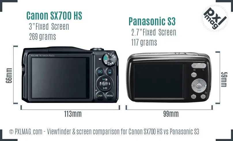Canon SX700 HS vs Panasonic S3 Screen and Viewfinder comparison