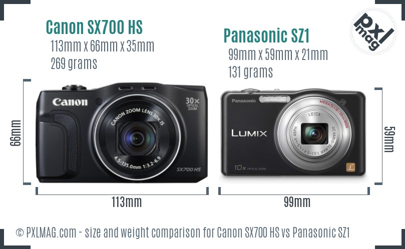 Canon SX700 HS vs Panasonic SZ1 size comparison
