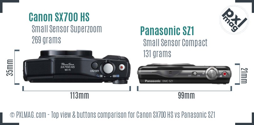 Canon SX700 HS vs Panasonic SZ1 top view buttons comparison