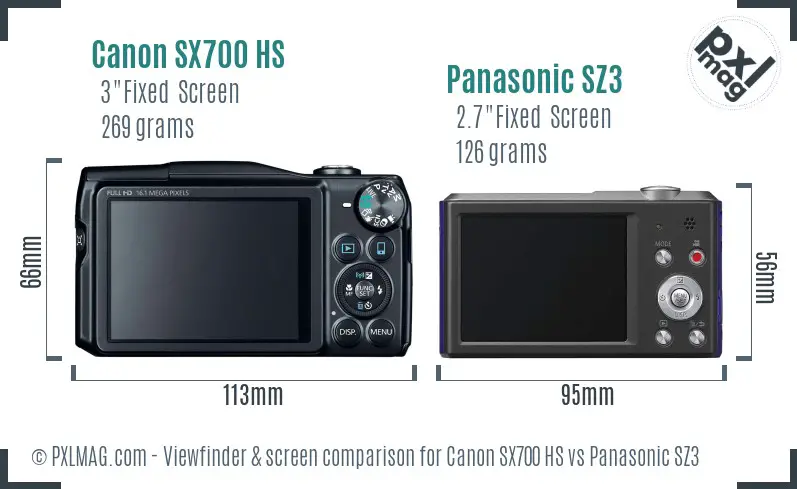 Canon SX700 HS vs Panasonic SZ3 Screen and Viewfinder comparison