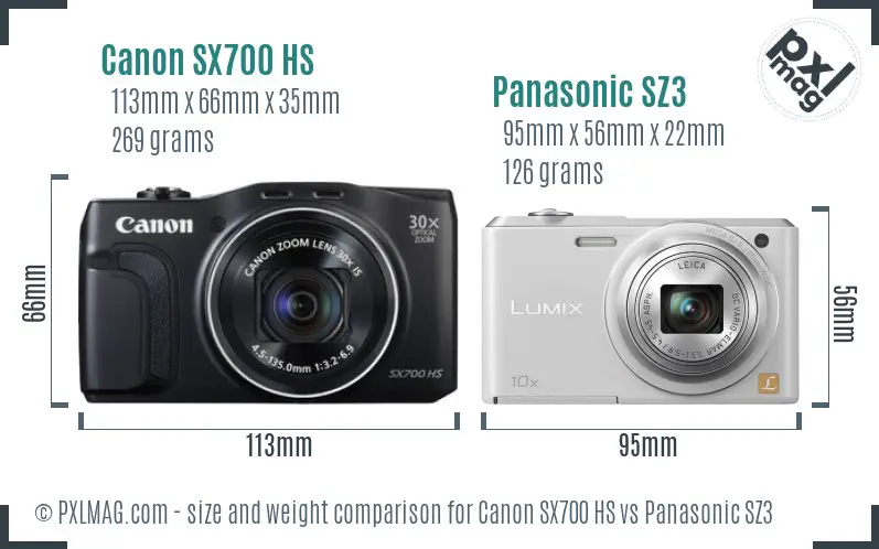 Canon SX700 HS vs Panasonic SZ3 size comparison
