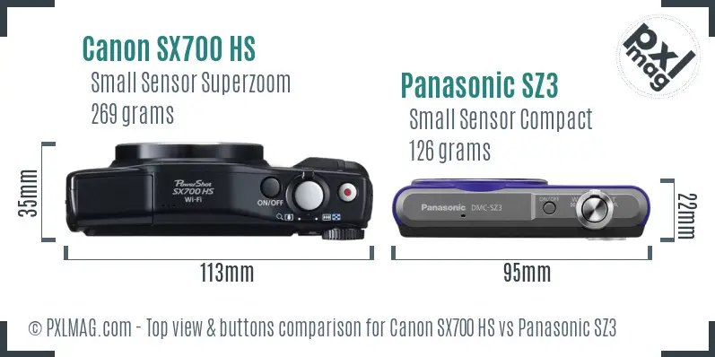 Canon SX700 HS vs Panasonic SZ3 top view buttons comparison