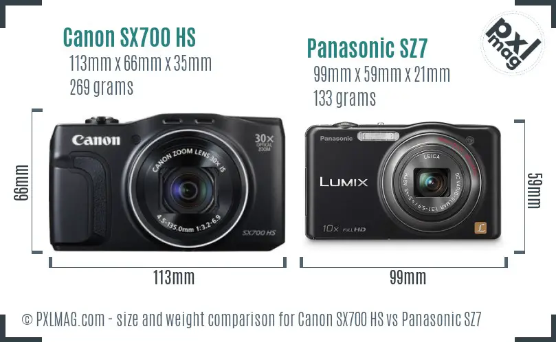 Canon SX700 HS vs Panasonic SZ7 size comparison