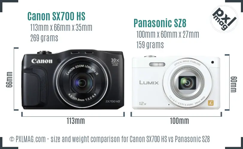 Canon SX700 HS vs Panasonic SZ8 size comparison