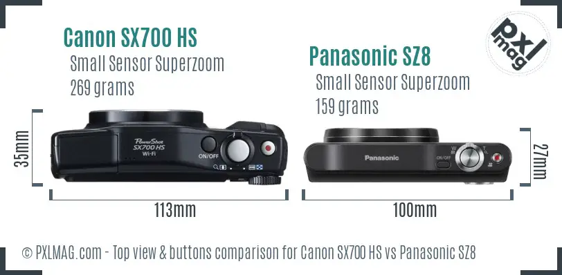 Canon SX700 HS vs Panasonic SZ8 top view buttons comparison