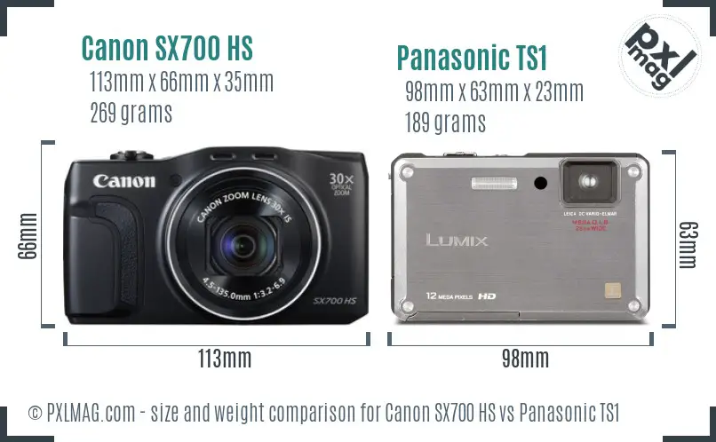 Canon SX700 HS vs Panasonic TS1 size comparison