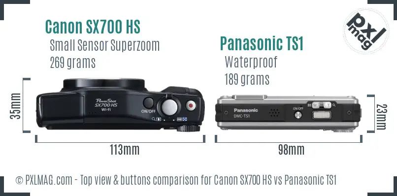 Canon SX700 HS vs Panasonic TS1 top view buttons comparison