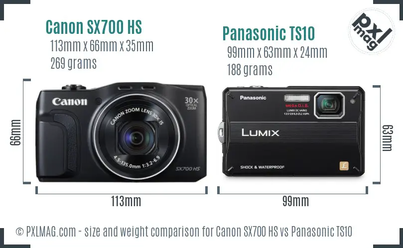 Canon SX700 HS vs Panasonic TS10 size comparison