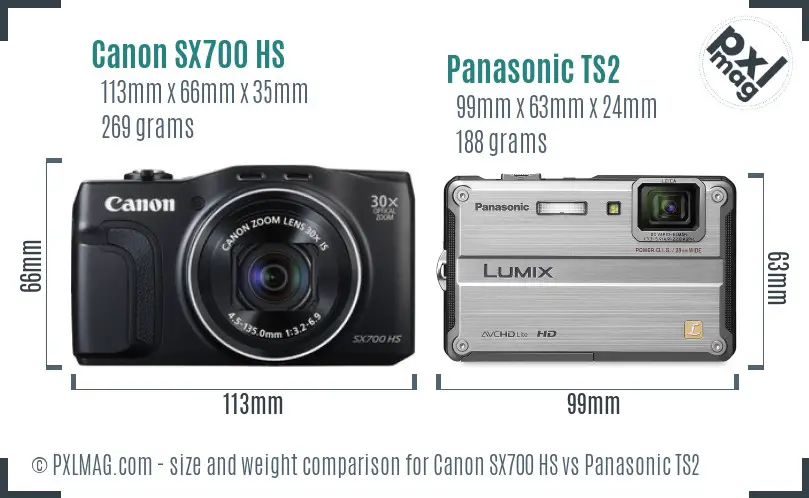 Canon SX700 HS vs Panasonic TS2 size comparison Canon SX700 HS vs Panasonic TS2 size comparison