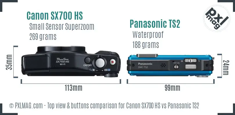 Canon SX700 HS vs Panasonic TS2 top view buttons comparison Canon SX700 HS vs Panasonic TS2 top view buttons comparison