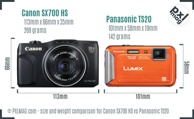 Canon SX700 HS vs Panasonic TS20 size comparison