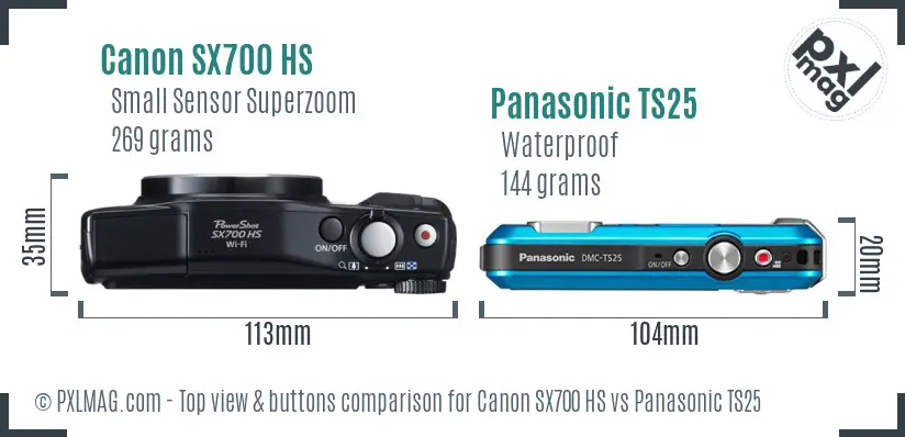 Canon SX700 HS vs Panasonic TS25 top view buttons comparison