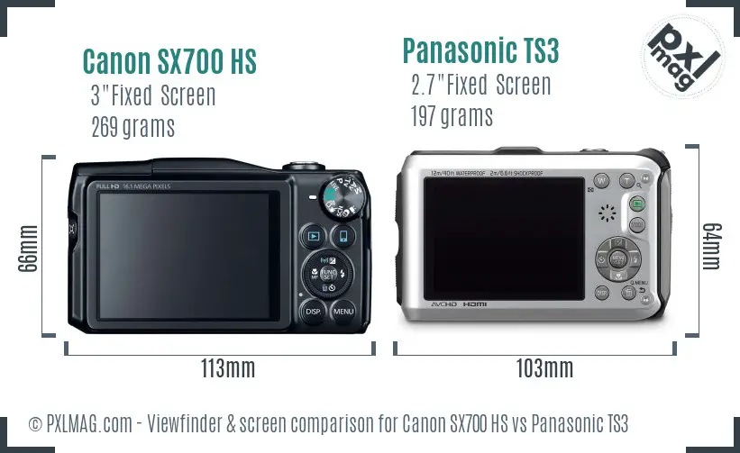 Canon SX700 HS vs Panasonic TS3 Screen and Viewfinder comparison