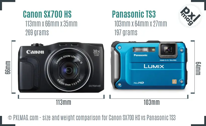 Canon SX700 HS vs Panasonic TS3 size comparison