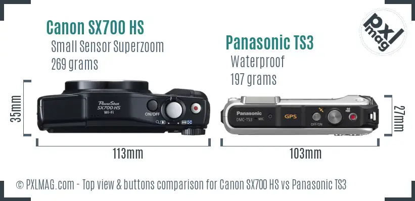 Canon SX700 HS vs Panasonic TS3 top view buttons comparison