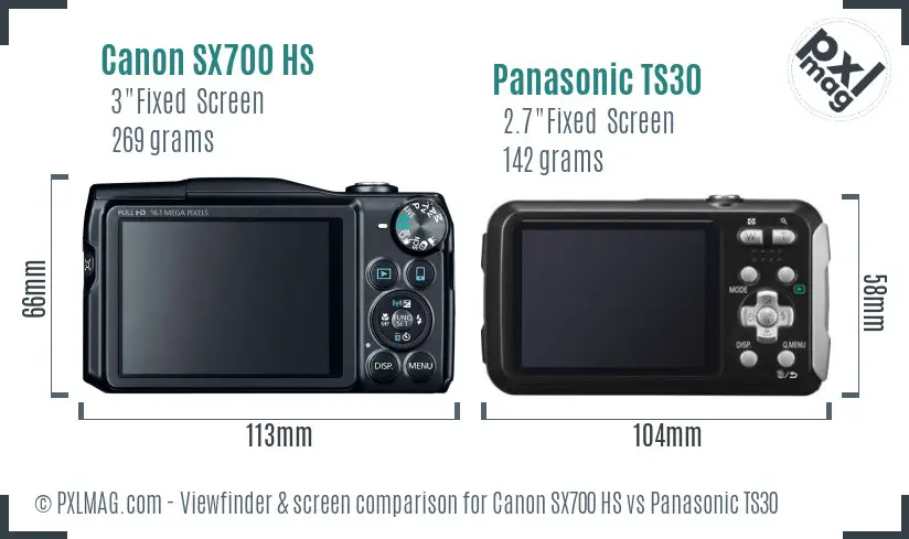 Canon SX700 HS vs Panasonic TS30 Screen and Viewfinder comparison