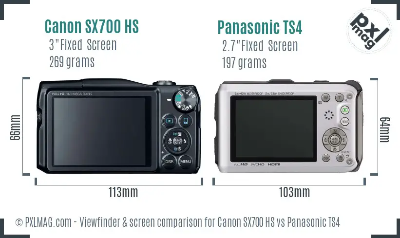 Canon SX700 HS vs Panasonic TS4 Screen and Viewfinder comparison