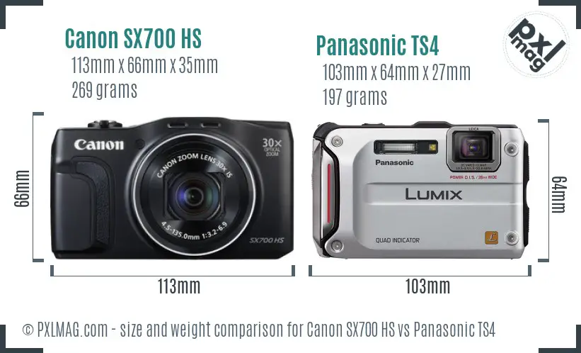 Canon SX700 HS vs Panasonic TS4 size comparison