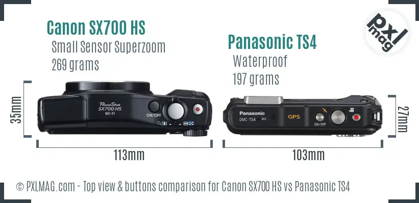Canon SX700 HS vs Panasonic TS4 top view buttons comparison