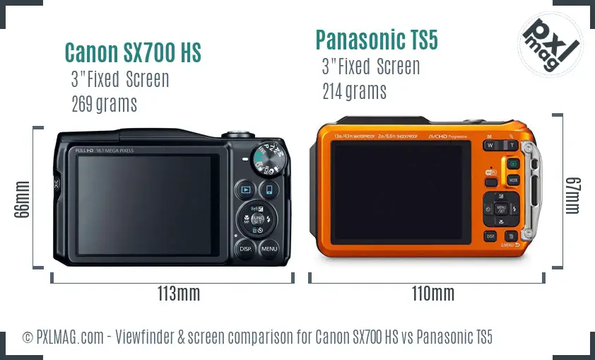 Canon SX700 HS vs Panasonic TS5 Screen and Viewfinder comparison