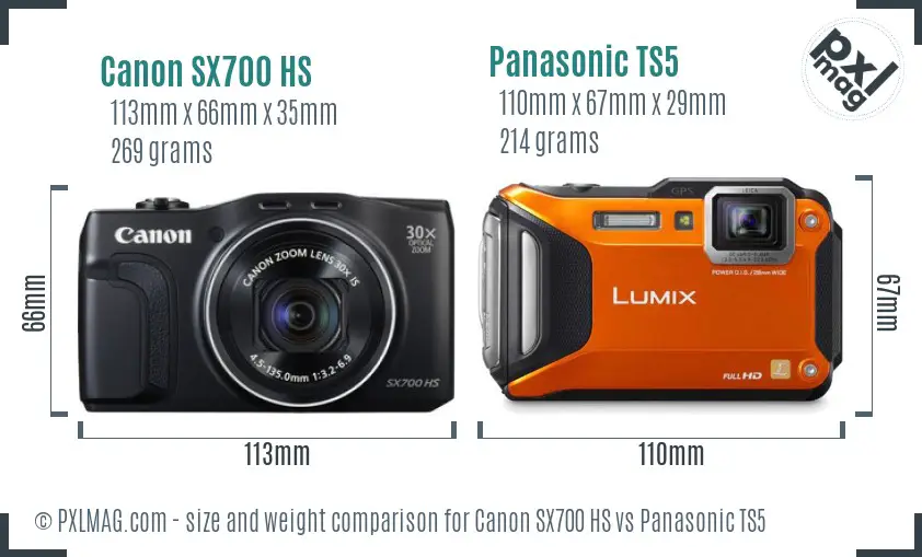 Canon SX700 HS vs Panasonic TS5 size comparison Canon SX700 HS vs Panasonic TS5 size comparison