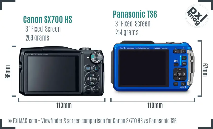 Canon SX700 HS vs Panasonic TS6 Screen and Viewfinder comparison