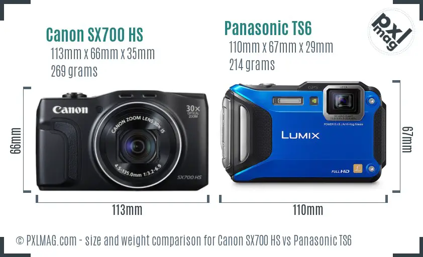 Canon SX700 HS vs Panasonic TS6 size comparison