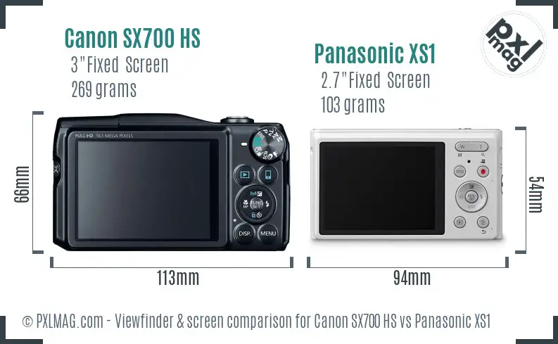 Canon SX700 HS vs Panasonic XS1 Screen and Viewfinder comparison