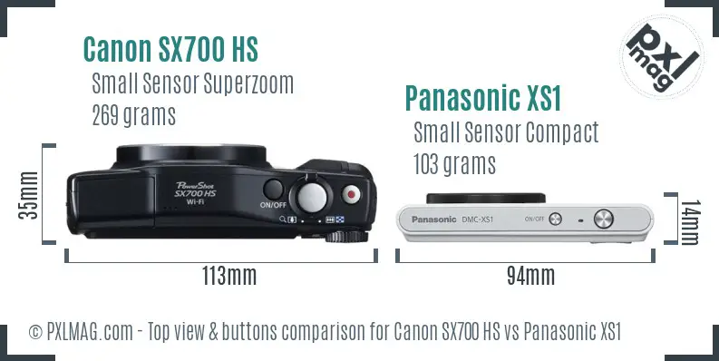 Canon SX700 HS vs Panasonic XS1 top view buttons comparison