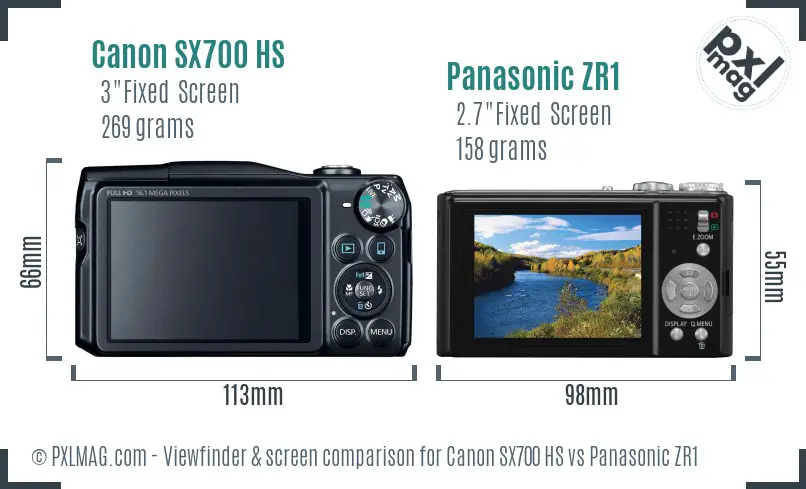 Canon SX700 HS vs Panasonic ZR1 Screen and Viewfinder comparison
