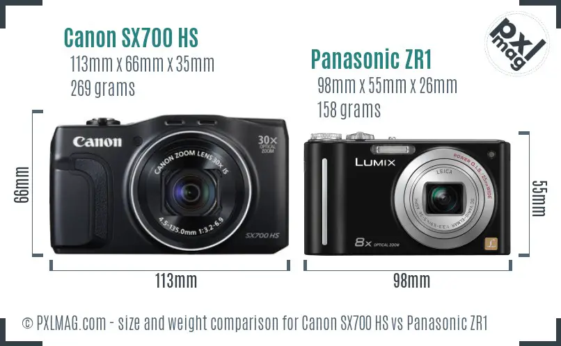 Canon SX700 HS vs Panasonic ZR1 size comparison