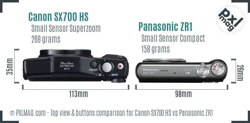 Canon SX700 HS vs Panasonic ZR1 top view buttons comparison