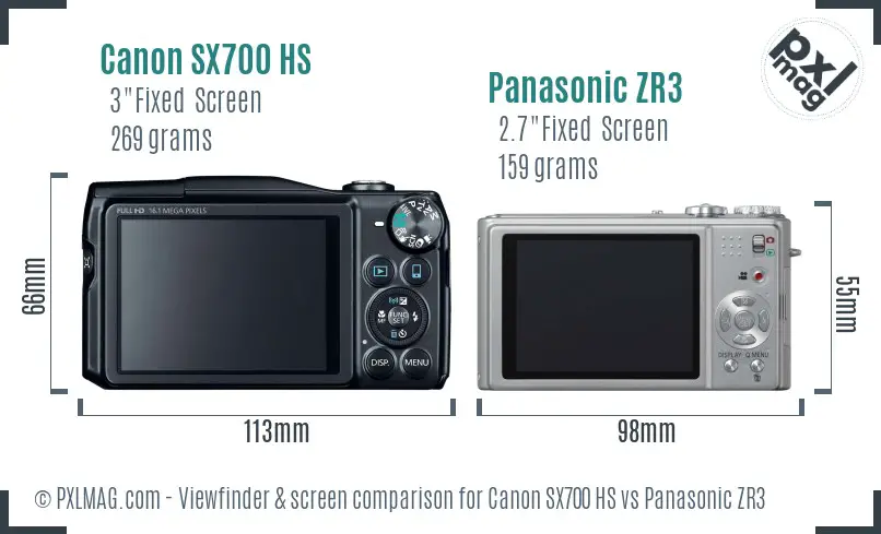 Canon SX700 HS vs Panasonic ZR3 Screen and Viewfinder comparison