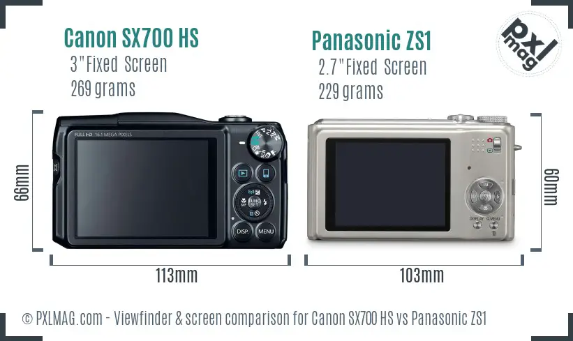 Canon SX700 HS vs Panasonic ZS1 Screen and Viewfinder comparison