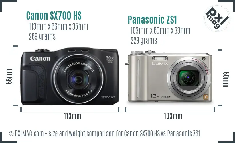 Canon SX700 HS vs Panasonic ZS1 size comparison