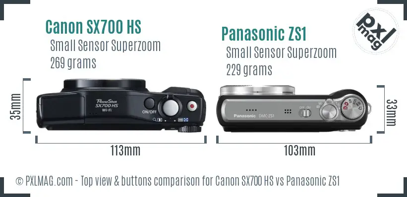 Canon SX700 HS vs Panasonic ZS1 top view buttons comparison