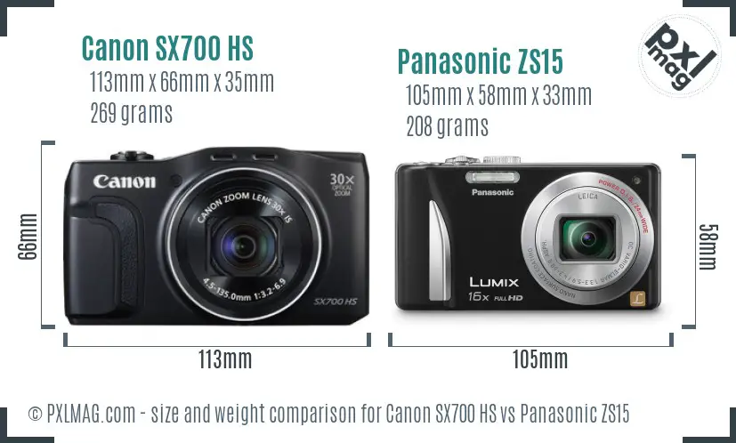 Canon SX700 HS vs Panasonic ZS15 size comparison Canon SX700 HS vs Panasonic ZS15 size comparison