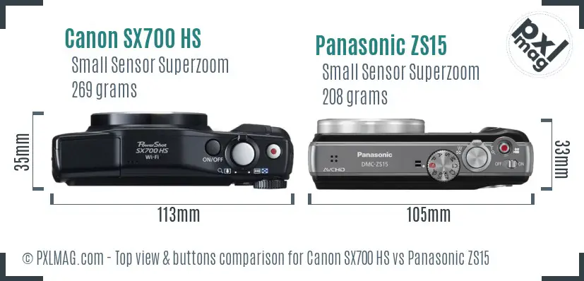 Canon SX700 HS vs Panasonic ZS15 top view buttons comparison Canon SX700 HS vs Panasonic ZS15 top view buttons comparison