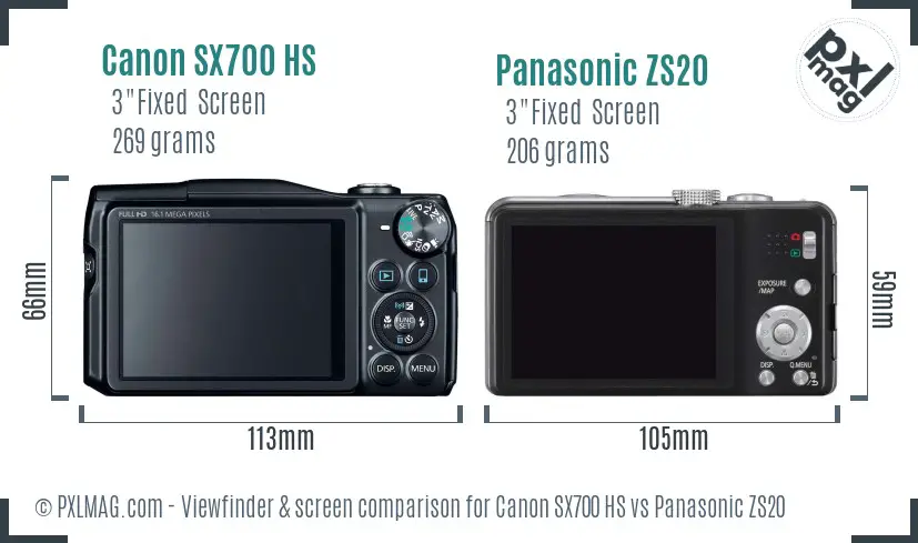 Canon SX700 HS vs Panasonic ZS20 Screen and Viewfinder comparison