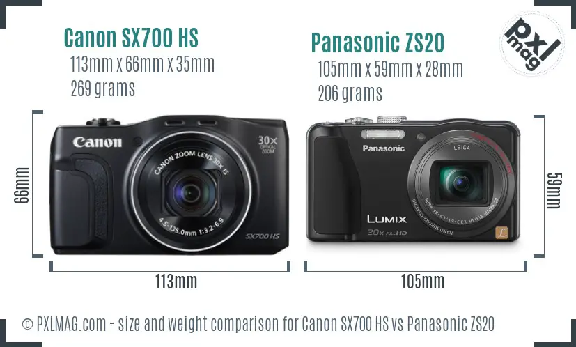 Canon SX700 HS vs Panasonic ZS20 size comparison