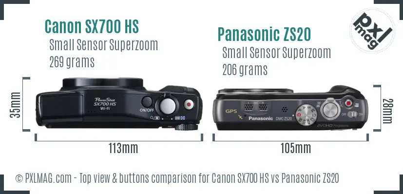 Canon SX700 HS vs Panasonic ZS20 top view buttons comparison