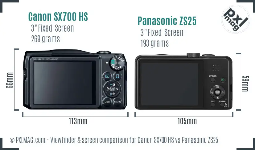 Canon SX700 HS vs Panasonic ZS25 Screen and Viewfinder comparison