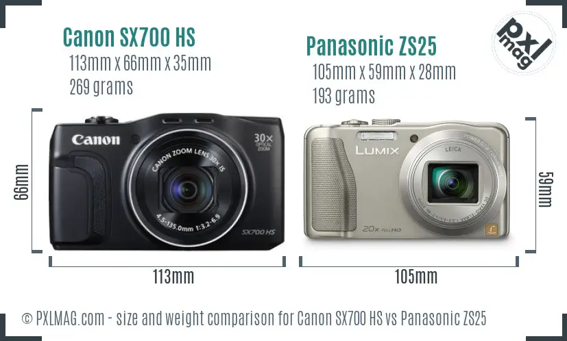 Canon SX700 HS vs Panasonic ZS25 size comparison