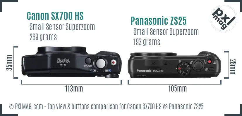 Canon SX700 HS vs Panasonic ZS25 top view buttons comparison