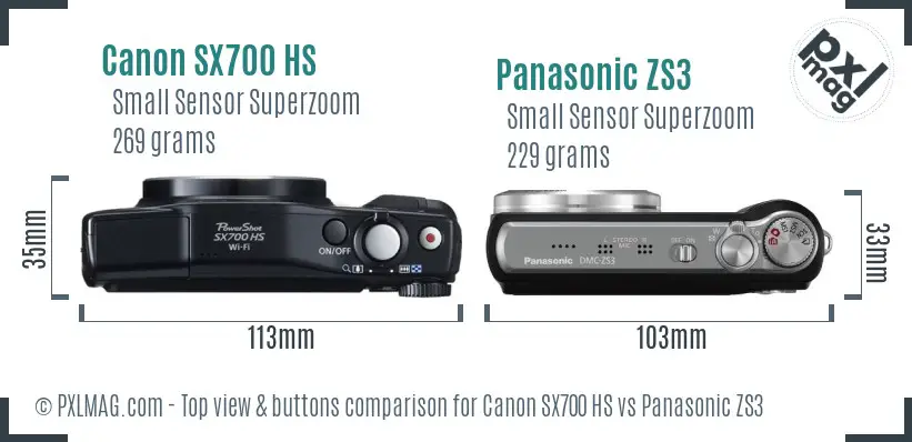 Canon SX700 HS vs Panasonic ZS3 top view buttons comparison