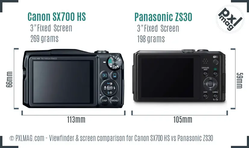 Canon SX700 HS vs Panasonic ZS30 Screen and Viewfinder comparison