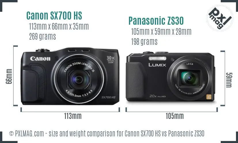 Canon SX700 HS vs Panasonic ZS30 size comparison