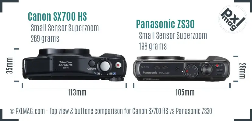 Canon SX700 HS vs Panasonic ZS30 top view buttons comparison