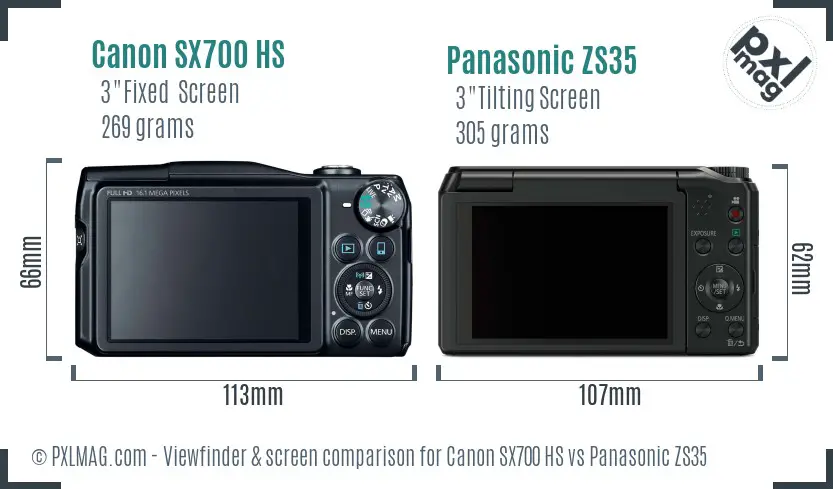 Canon SX700 HS vs Panasonic ZS35 Screen and Viewfinder comparison