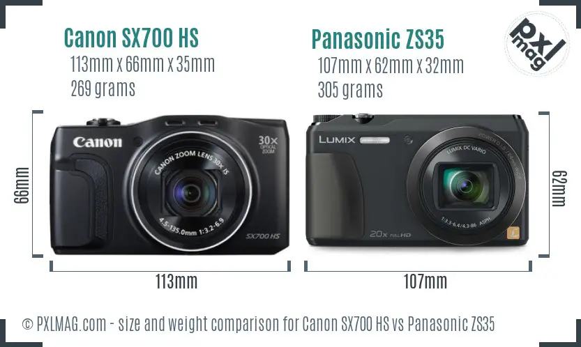 Canon SX700 HS vs Panasonic ZS35 size comparison